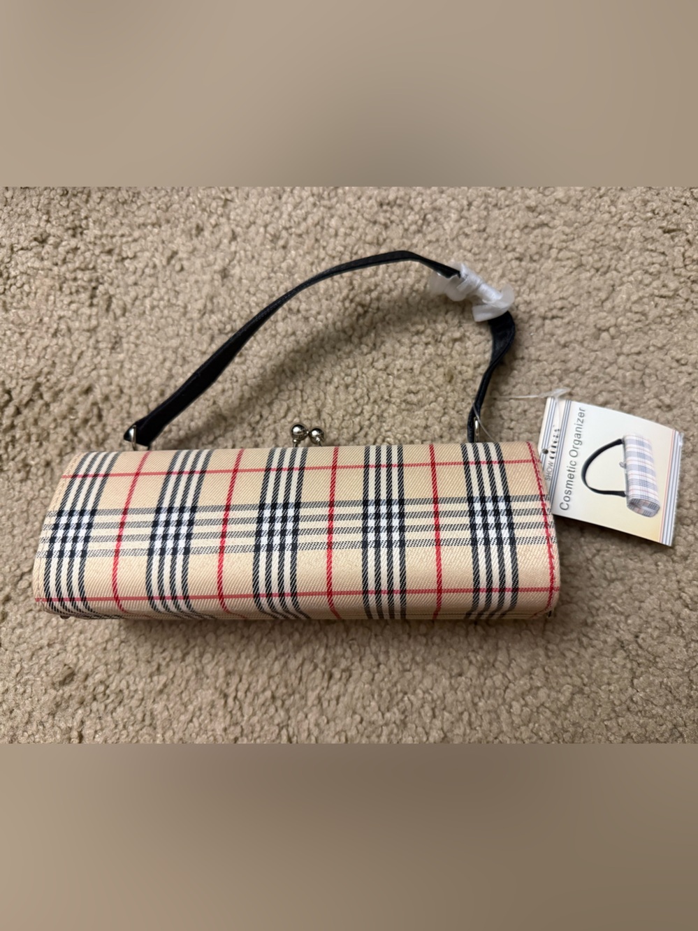 Plaid Cosmetic Organizer Wristlet - Beige Black Red